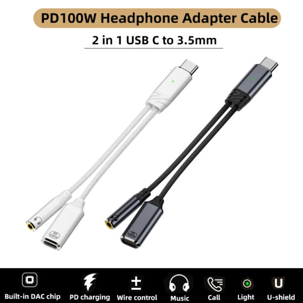 نوع C إلى 3.5 مللي متر كابل مساعد 2 في 1 USB C إلى 3.5 مللي متر محول سماعة الرأس كابل الصوت لهواوي P40 Xiaomi 10 9 سماعة مهايئ الرافعة