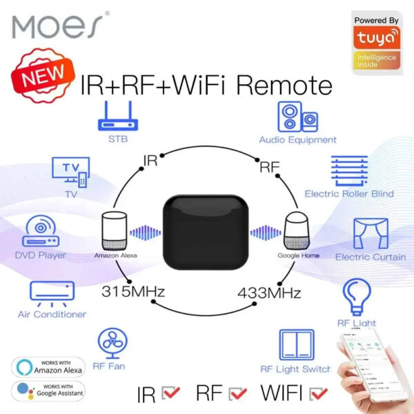 MOES WiFi RF IR وحدة تحكم عن بعد عالمية أجهزة RF أجهزة Tuya Smart Life App التحكم الصوتي عبر Alexa Google Home
